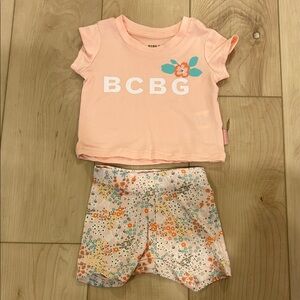 BCBG - Infant Peach Pink Tee and Floral Print Shorts Set 3-6M